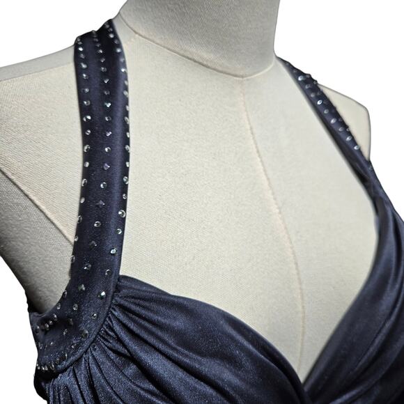 Caché Vtg Y2K Fairy Grunge Rhinestone Babydoll Cross Back Maxi Dress 4 Dark Gray - Picture 3 of 10